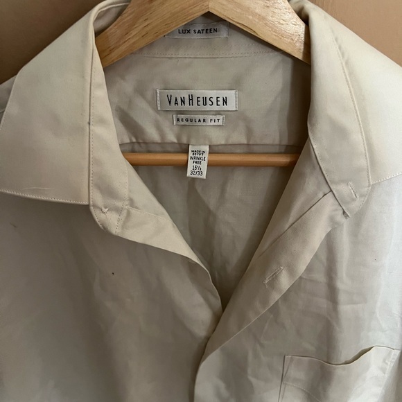 Van Heusen Men’s Dress Shirt - Beige, Regular Fit, Wrinkle-Free - Picture 2 of 2